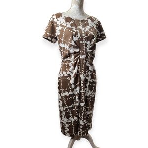 SUZI CHIN For Maggy Boutique Brown & Cream Cap Sleeve Dress Size 12